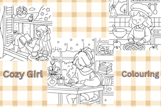 create cozy girl colouring pages and book