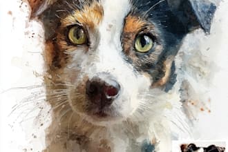 draw a watercolor pet portrait, cat, dog, any pet illustration