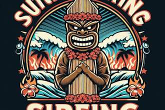 design high quality tiki surfing mascot logo with t shirt design