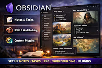 set up obsidian notes, task tracking, rpg, worldbuilding and plugins