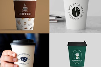 do creative design for a paper cup, coffee cup with carier