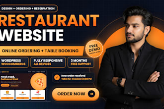 design restaurant website with online ordering system and table reservation
