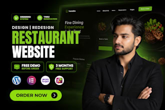design restaurant website with online ordering system and table reservation