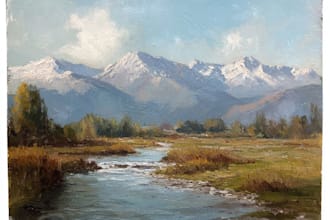paint a real landscape oil painting on canvas