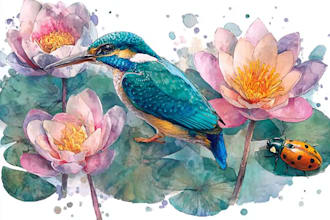 paint flower, animal or insect watercolor illustration