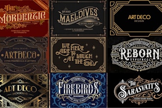 do 3d 80s luxury line art gatsby deco funky font typography logo retro vintage