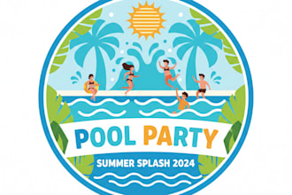 design a fun and vibrant pool party logo for your event