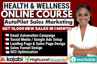 kajabi health wellness course promotion squarespace teachable course sales page