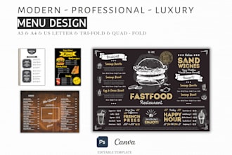 design luxury editable food restaurant menu