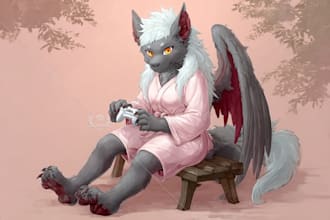 make custom furry art, oc, feral, fursona, concept art, nsfw, and anthro, anime