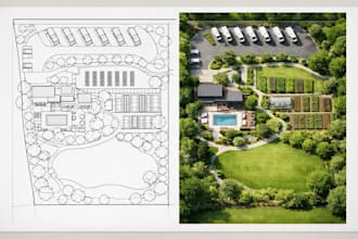 design 2d site plan 3d landscape rendering farm backyard rv resort parking