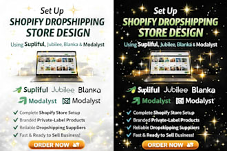 setup shopify dropshipping store design via supliful jubilee blanka modalyst