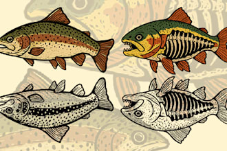 do fishing illustrations for merch, apparel, and logo