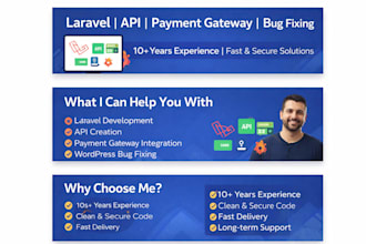 do laravel development API creation payment gateway  bug fixing