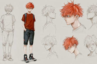 draw sketch and colored anime manga character
