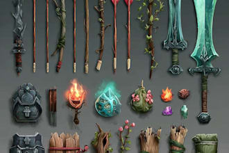 do 2d game assets, props, objects, item, icons fantasy art