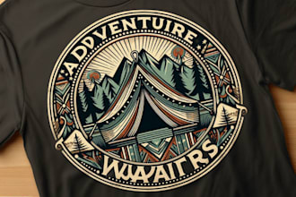 design a vintage camping tent logo with t shirt design