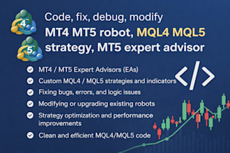 code, fix, debug, update your mt4, mt5 bot, mql4, mql5 strategy, mt5 trading bot