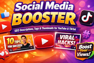 social media booster descriptions tags hashtags thumbnails for youtube an more