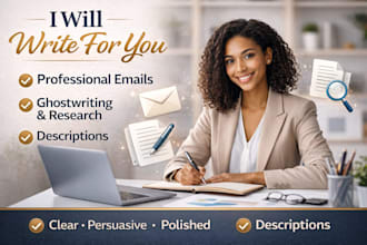 write professional emails, books, description and will do research work
