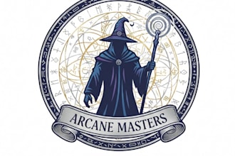 design a powerful and mystical sorcerer logo for your brand