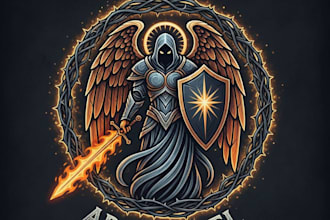 design a majestic and powerful archangel logo for your brand