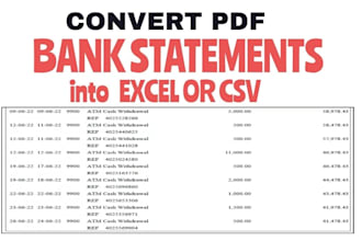 convert PDF to excel sheet or CSV file, bank statement to CSV file
