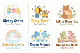design cute logo kids, kick, shop, pets, app, games, animal for you