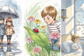 aquarell kinderbuchillustration für kinderbuch geschichtenbuch, buchillustration