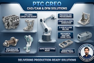do expert PTC creo cad design, cam toolpaths, and cnc g code