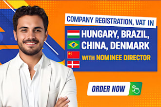 company registration,vat in hungary,brazil,china, denmark, with nominee director