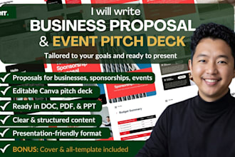 write a business proposal and event pitch deck