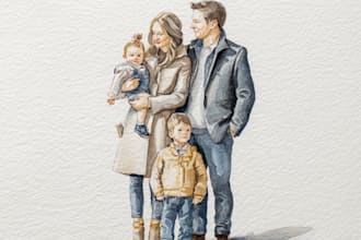 draw watercolor family portrait in procreate