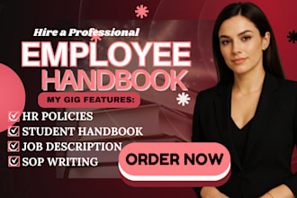 write and design employee handbook, hr policy training manual, company profile