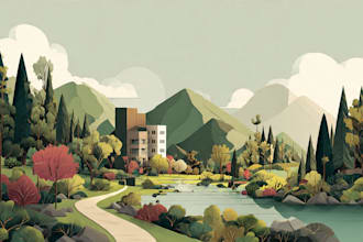 create flat landscape illustration of nature and background vector art