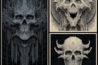 draw dark, brutal, horror, and heavy metal art illustration