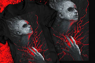 draw dark art,skull,horror illustration for t shirt design
