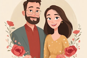 illustrate a romantic family couple portrait