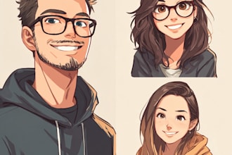 draw anime cartoon portraits simple, couples, families pfp