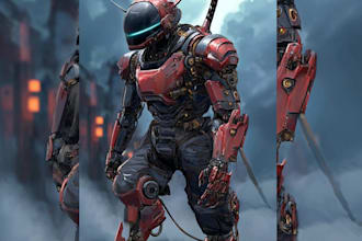 design a anime style mecha robot illustrations