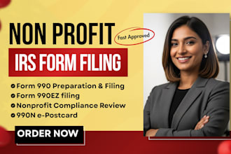 handle nonprofit compliance and irs form 1023, 990, 990ez, 990n filing