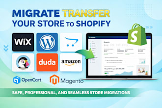transfer wix, wordpress, opencart, prestashop, duda, shift4shop, etsy to shopify