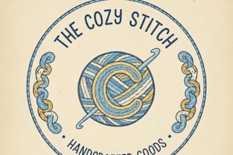 design a creative and charming crochet logo for your brand