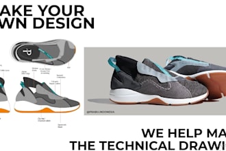 do detailed techpack of shoe fotwear, sneakers shoe design, shoe tech pack