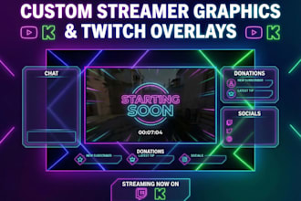 design streamer graphics twitch overlay alerts panels stream screen youtube kick
