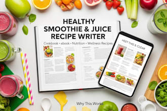 write healthy smoothie and juice recipes for your cookbook, recipe book