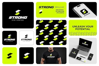 design logo, brand style guide or brand identity guidelines with branding kit