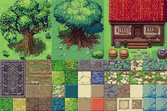 do pixel art tileset pixel animation sprite sheet game art assets pixel tile map