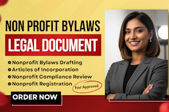 draft nonprofit bylaws, articles of incorporation and board resolutions