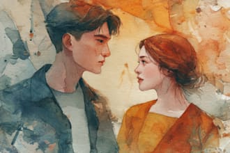 draw a watercolor couple portrait